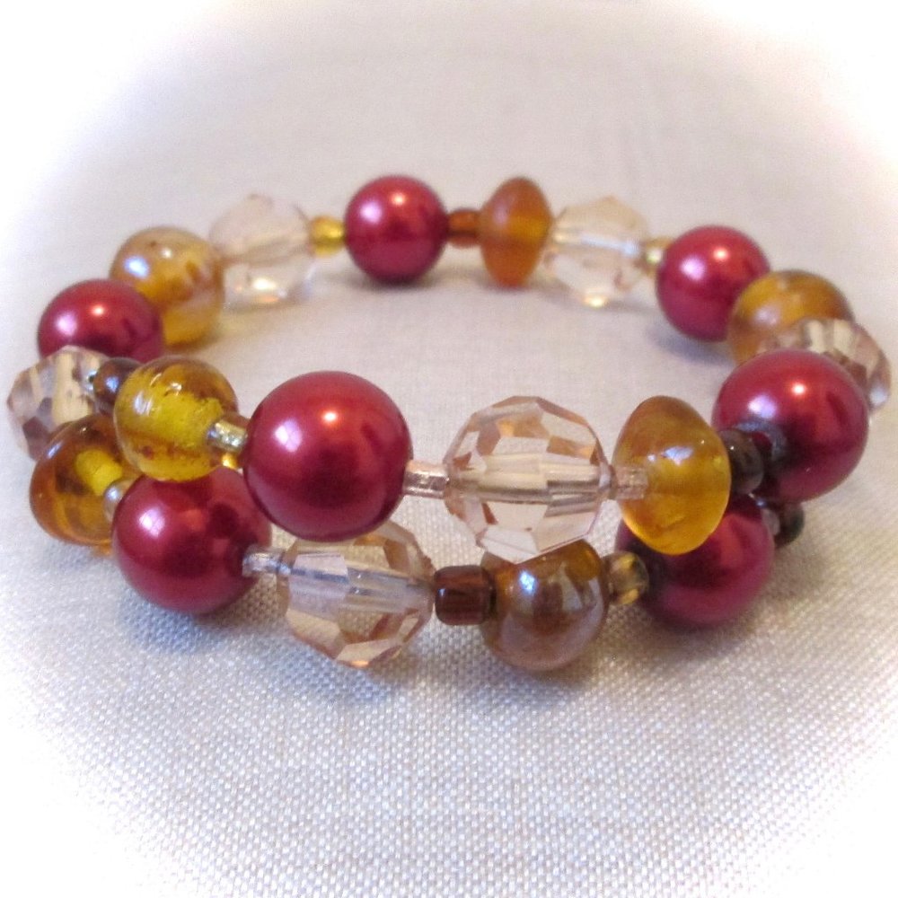 "Sunset over Sedona" red/amber beaded bracelet